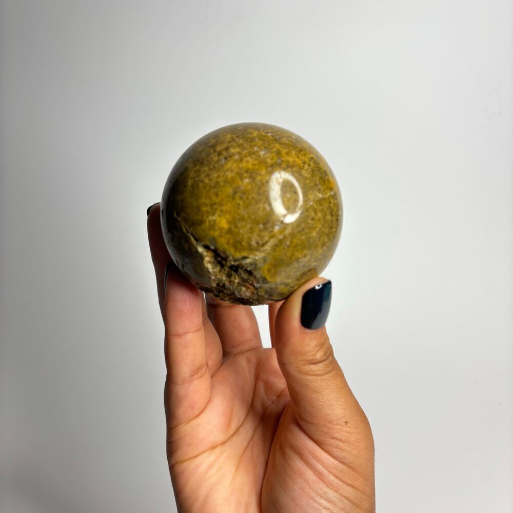 Natural Sea Jasper Sphere | Earthy Mustard & Green Crystal Ball